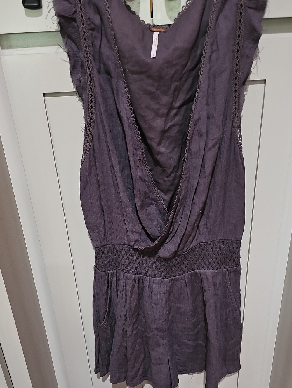 Free People Lace-Trim Sleeveless Romper in Gray